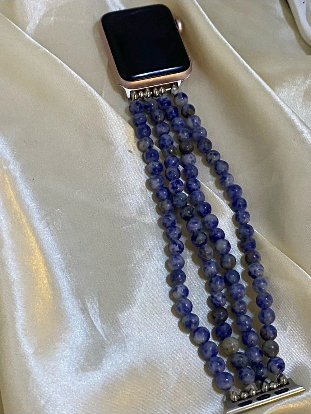 Sodalite Gemstone Apple Watch Band 4 Strand Beaded 42mm 44mm 45mm Blue Stone